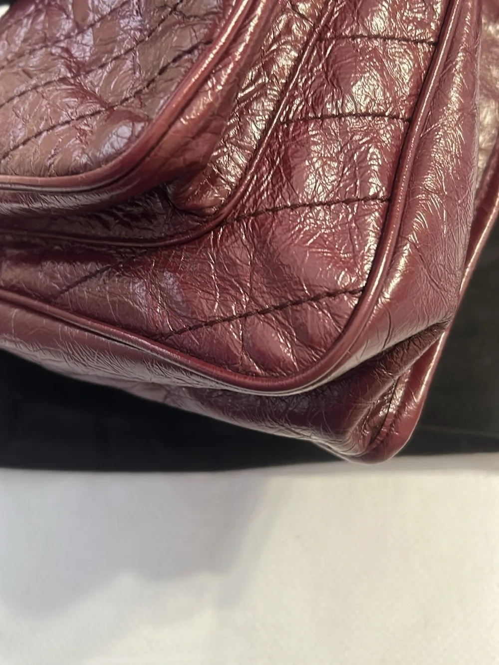 Yves Saint Laurent Quilted Burgundy Leather Shoulder Bag with Silver Chain